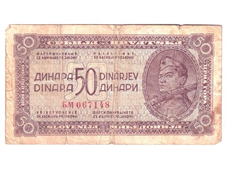 Yugoslavia 1944 50 Dinara Note, Pick #52a, F-VF (Damaged) on Sale