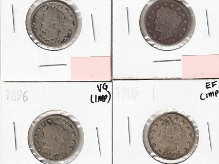 Lot of 4x 1887-1905 USA Nickels, G to EF, 4Pcs. (Impaired) For Discount