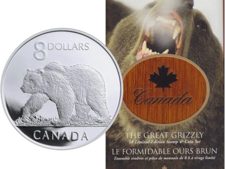 RDC 2004 Canada The Great Grizzly Bear $8 Coin and Stamp Set (heavy damage to sleeve and or scratched capsule) For Sale