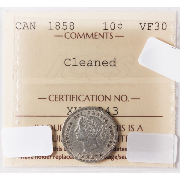 1858 Canada 10-Cents ICCS Certified VF-30 (Cleaned) Supply