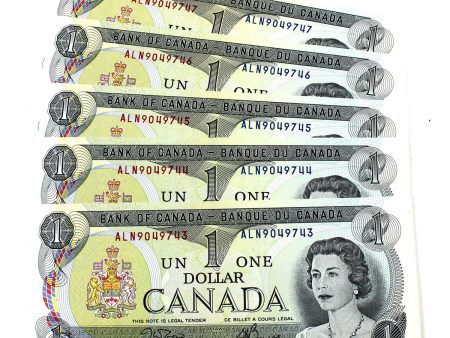 Lot of 5x Sequential BC-46b 1973 Canada $1 Notes, Crow-Bouey, 5Pcs on Sale