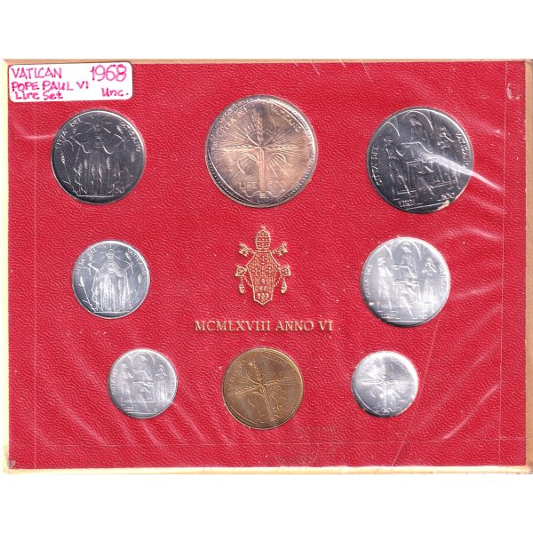 1968 Vatican City 8-coin Mint Set (Toned) For Sale