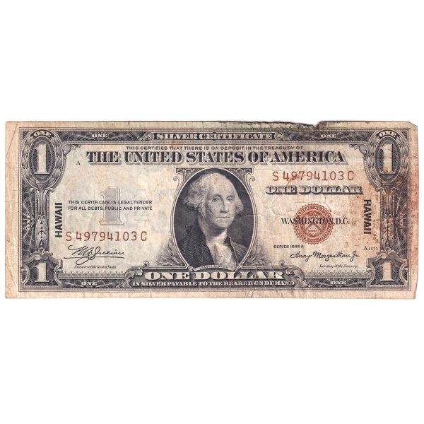 USA 1935A 1 Dollar Note, FR #2300, Julian-Morgenthau, Silver Certificate, HAWAII, F-VF (Damaged) Online Sale