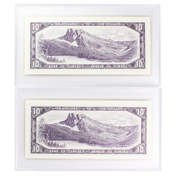 2x Sequential 1954 Canada $10 B-R, P V, GUNC in Snaplock Holders Online