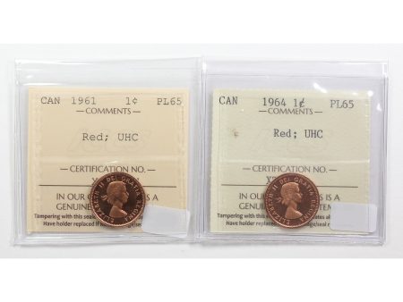 Pair of 1961 & 1964 Canada 1-Cent ICCS Certified PL-65 Red; UHC, 2Pcs. Online