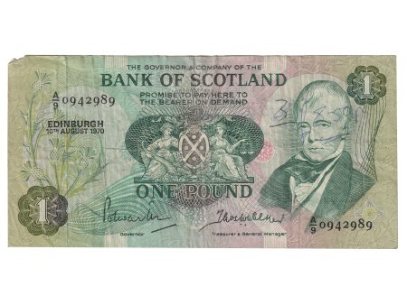 Scotland 1970 Bank of Scotland 1 Pound Note, SC109a, Circ (Dam g) Hot on Sale