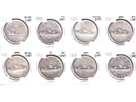 Lot of 8x 1949-1957 Canada Dollars, EF to AU, 8Pcs. (Impaired) For Sale