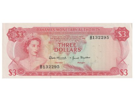 Bahamas 1968 3 Dollar Note, Pick #28a, AU (Stains) Online