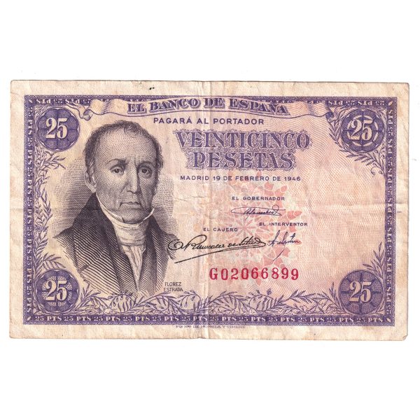 Spain Note, 1946 25 Pesetas, Pick #130a, EF For Cheap