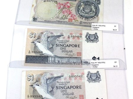 Lot of 3x Singapore ND (1972 & 1976) 1 Dollar Notes, VF to EF 3Pcs. (Repeats) Hot on Sale