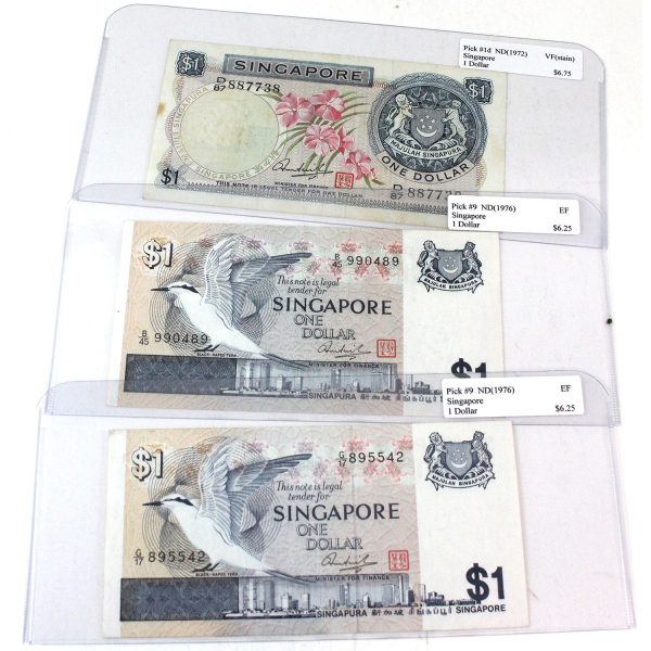 Lot of 3x Singapore ND (1972 & 1976) 1 Dollar Notes, VF to EF 3Pcs. (Repeats) Hot on Sale