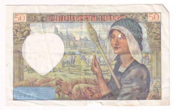 France Note 1941 50 Francs, EF (damaged) Fashion