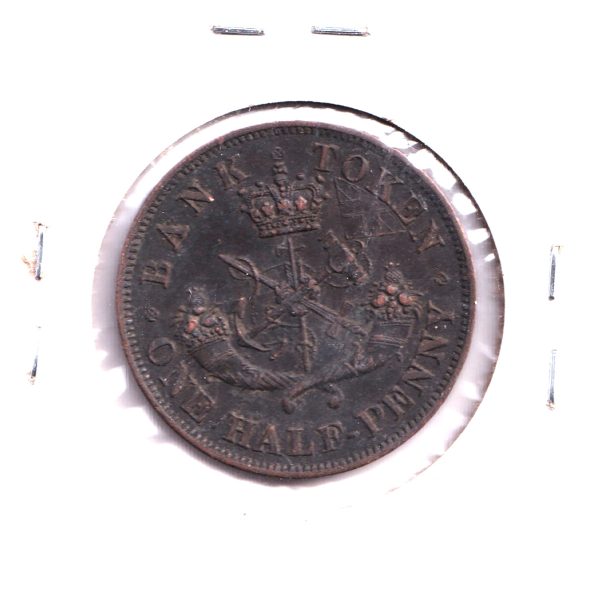 PC-5B2 1852 Province of Canada, Heaton Half Penny Token Almost Unc. (AU-50) Corrosion For Cheap