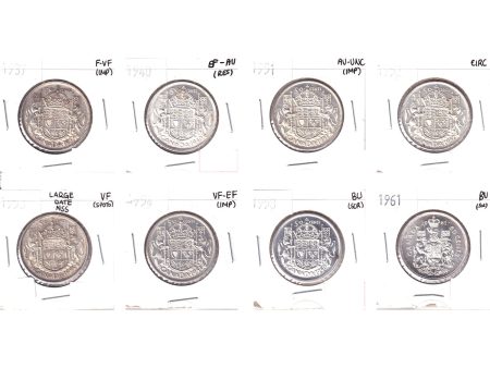 Lot of 8x 1937-1961 Canada 50-cents Circ to BU, 8Pcs. (Impaired) Online