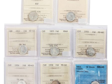 Lot of 8x 1951-1958 Canada 10-Cents ICCS Certified MS-60 to MS-63 Online now