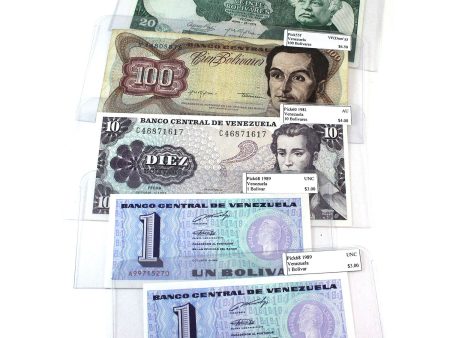 Lot of 5x 1974-1989 Venezuela Mixed Denominations, VF to UNC, 5Pcs. (Repeats) Online now