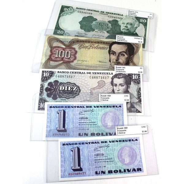 Lot of 5x 1974-1989 Venezuela Mixed Denominations, VF to UNC, 5Pcs. (Repeats) Online now