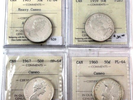 Lot of 4x 1953-1967 Canada 50-cents ICCS Certified SP-64 to PL-65, 4Pcs. Supply