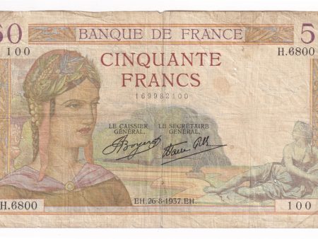 France Note 1937 50 Francs, F (damaged) Supply