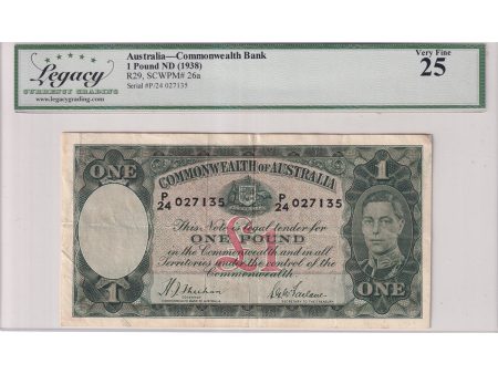 Australia Note, No Date (1938) 1 Pound, Pick #26a, Legacy Certified VF-25 on Sale