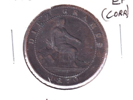 Spain 1870 OM 10 Centimos VF-EF (VF-30) Corrosion Sale