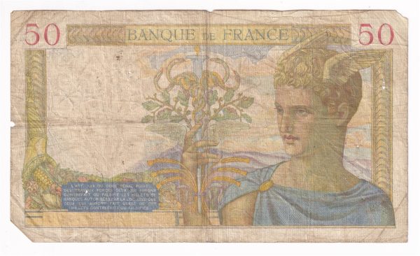 France Note 1937 50 Francs, F (damaged) Supply