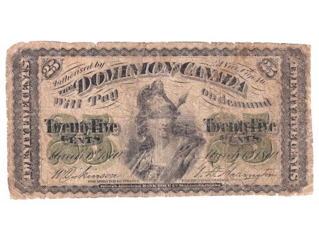 DC-1c 1870 Dominion 25-cent Shinplaster, Dickinson-Harington, Plain Series, VG (Damaged) Fashion