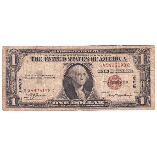 USA 1935A $1 Note, FR #2300, Julian-Morgenthau, Silver Cert., HAWAII, Fine (Damaged) Hot on Sale