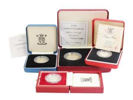 Lot of 4x 1983-2003 UK 1 & 2 Pound Sterling Silver Proof Coins in Cases (Impaired) 4Pcs. Hot on Sale