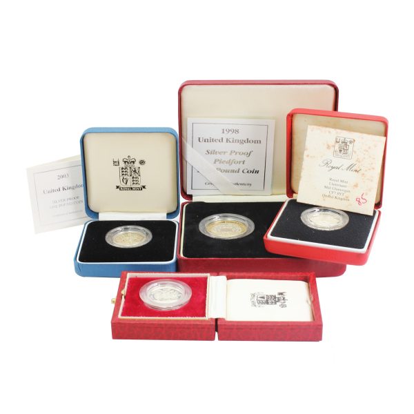 Lot of 4x 1983-2003 UK 1 & 2 Pound Sterling Silver Proof Coins in Cases (Impaired) 4Pcs. Hot on Sale