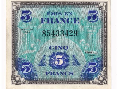 France Note 1944 5 Francs, AU (tear) Cheap