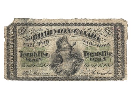 DC-1c 1870 Dominion 25-Cent Shinplaster, D-H, Plain Series G-VG (Dam g) Fashion