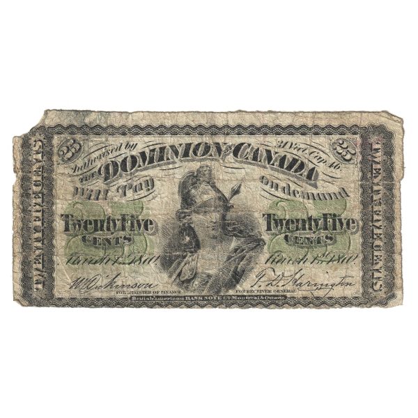 DC-1c 1870 Dominion 25-Cent Shinplaster, D-H, Plain Series G-VG (Dam g) Fashion