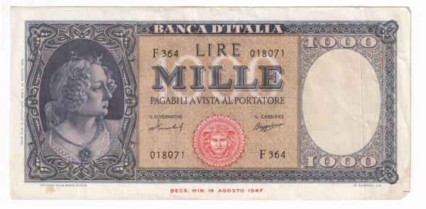 Italy Note 1959 1000 Lire, AU (stain) Online