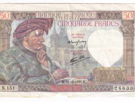 France Note 1941 50 Francs, EF (damaged) Fashion