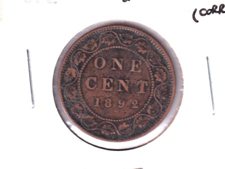 1892 Obv. 2 Canada 1-cent Fine (F-12) Corrosion For Sale