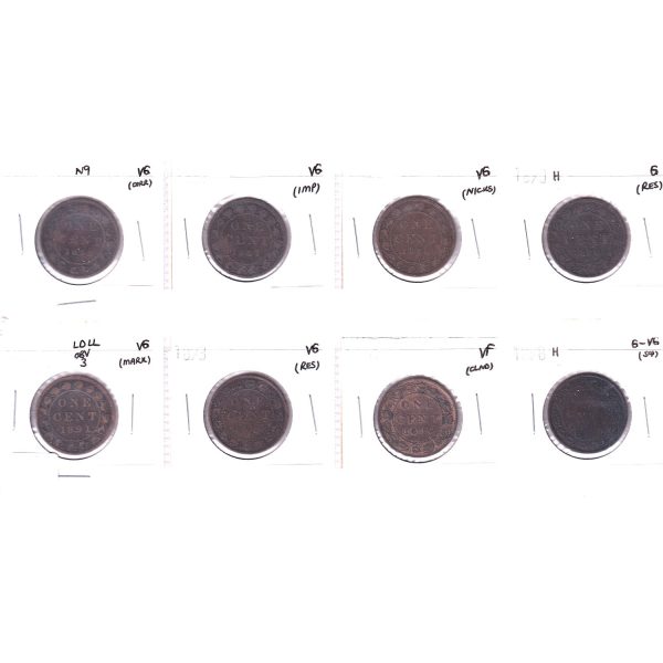 Lot of 8x 1859-1898 Canada 1-Cent, G to VF, 8Pcs. (Impaired) Sale