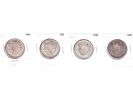 Lot of 4x 1942-1945 Canada 50-cents, All Circ, 4Pcs. (Impaired) Hot on Sale