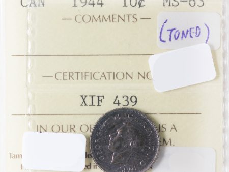 1944 Canada 10-Cents ICCS Certified MS-63 (Toned) Supply