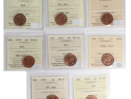 Lot of 8x 1950-1959 Canada 1-Cent ICCS Certified MS-63 to MS-64, 8Pcs. Online Hot Sale