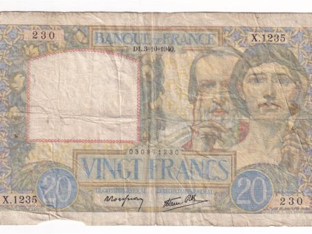 France Note 1940 20 Francs, F (damage) Online