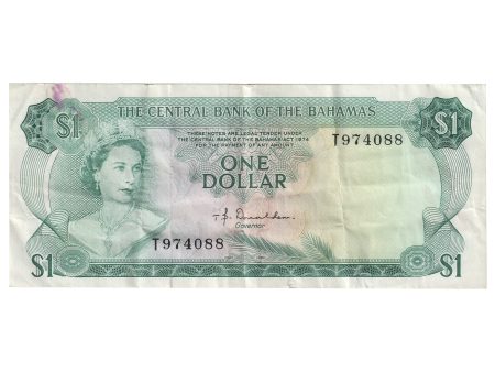 Bahamas 1974 1 Dollar Note Pick #35a, VF (Stain) For Cheap