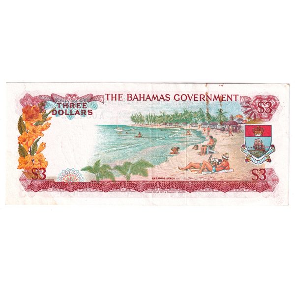 Bahamas 1965 3 Dollars Note, Pick #19a, EF (Rust) For Sale