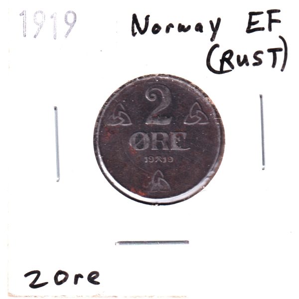 Norway 1919 2 Ore Extra Fine (EF-40) Rust Sale