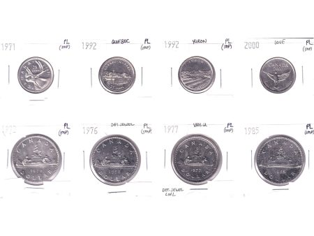 Lot of 8x 1971-2000 Canada 25-cents & Dollars All PL, 8Pcs. (Impaired) For Discount