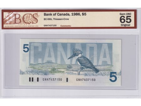 BC-56b 1986 Canada $5 Thiessen-Crow, GNH, BCS Certified GUNC-65 Original Hot on Sale