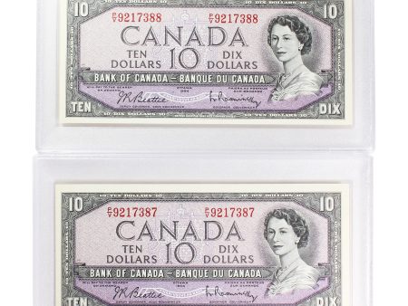 2x Sequential 1954 Canada $10 B-R, P V, GUNC in Snaplock Holders Online