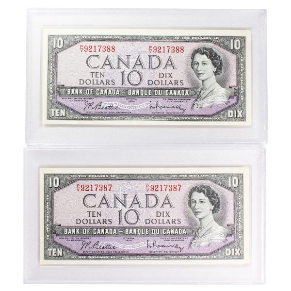 2x Sequential 1954 Canada $10 B-R, P V, GUNC in Snaplock Holders Online