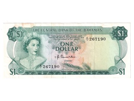 Bahamas Note Pick #35a 1974 1 Dollar, Donaldson, VF-EF (VF-30) Damaged Online Sale