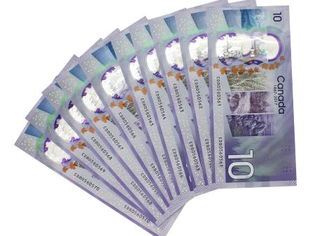 Lot of 10x Sequential 2017 Canada $10 Notes W-P, CDB, ~AU to UNC, 10Pcs For Discount